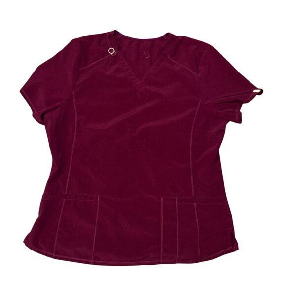 Womens Burgundy V-Neck Scrub Top - Picture 1 of 5